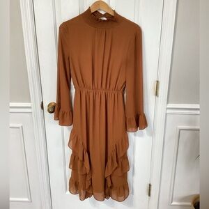 Loveriche Midi Dress LS Dress  Small Bronze Copper  Boho Feminine